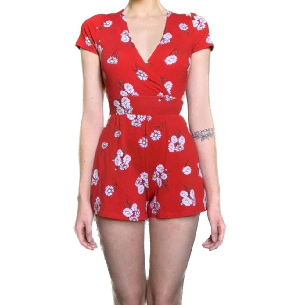 Red Floral Romper